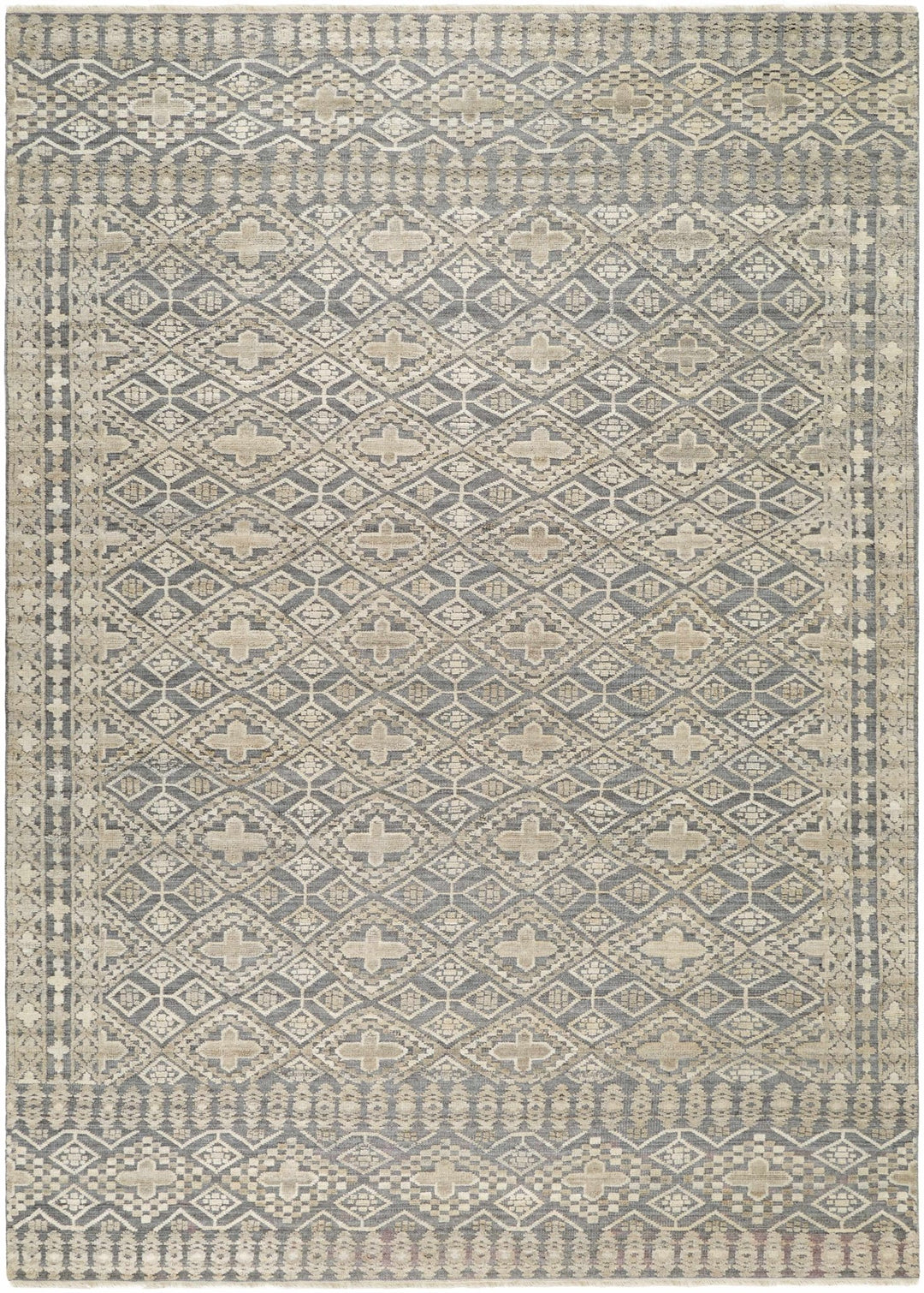 Woodsfield Modern Geometrical Gray And Beige Hand Knotted Area Rug - The Rug Decor