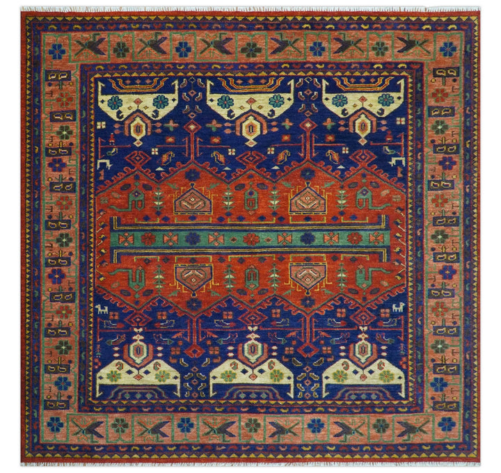 Wool Traditional Antique Style Wool Red and Blue Area Rug - The Rug Decor