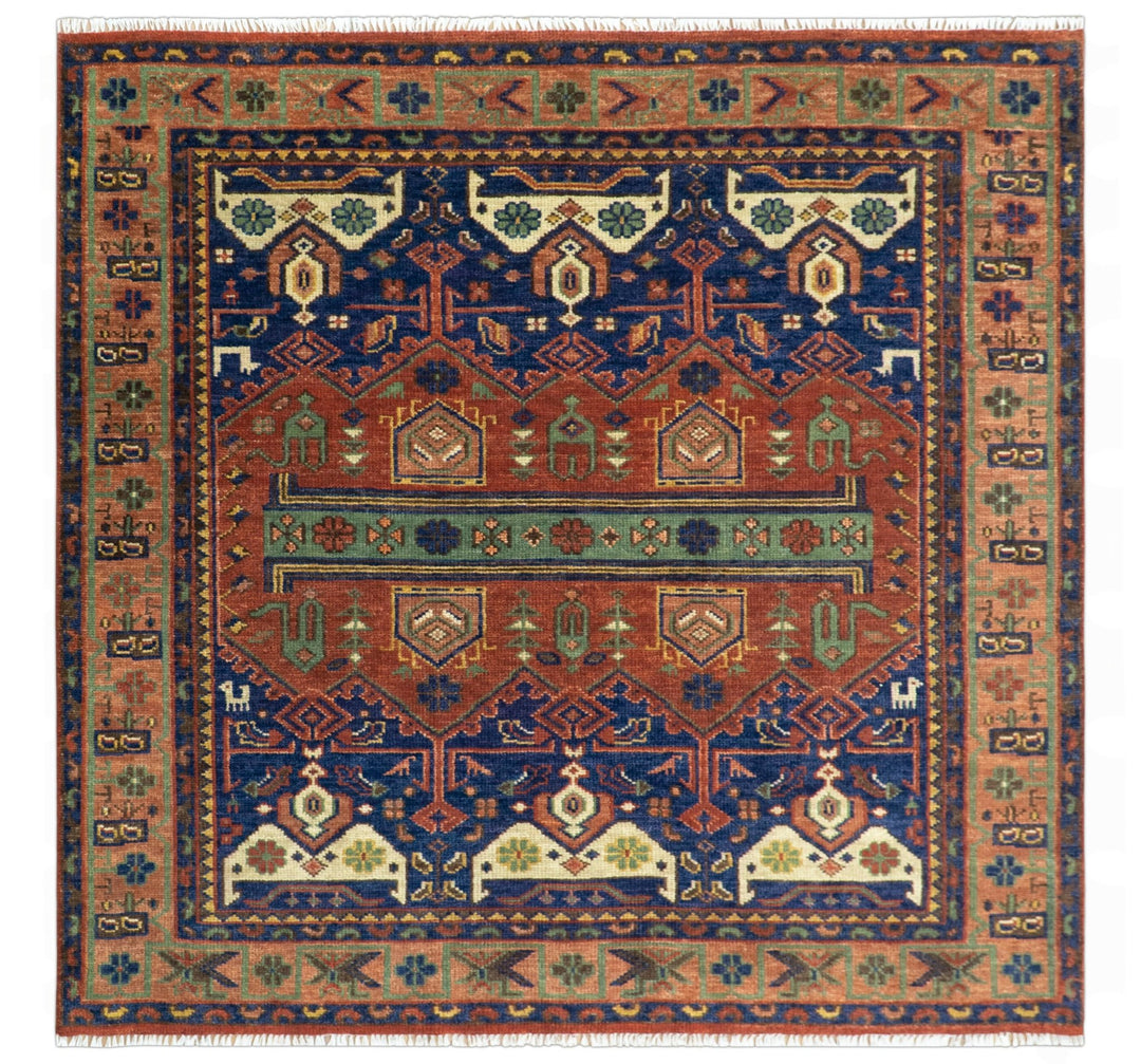 Wool Traditional Antique Style Wool Red and Blue Area Rug - The Rug Decor