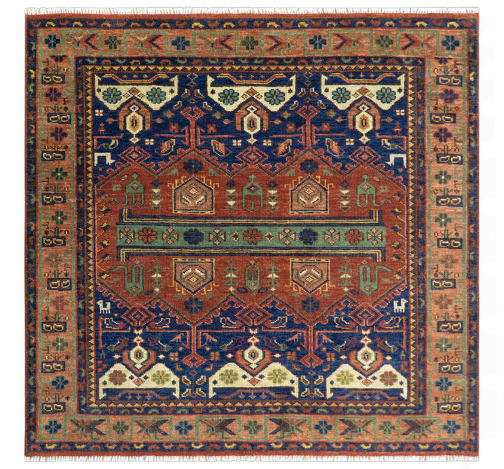 Wool Traditional Antique Style Wool Red and Blue Area Rug - The Rug Decor