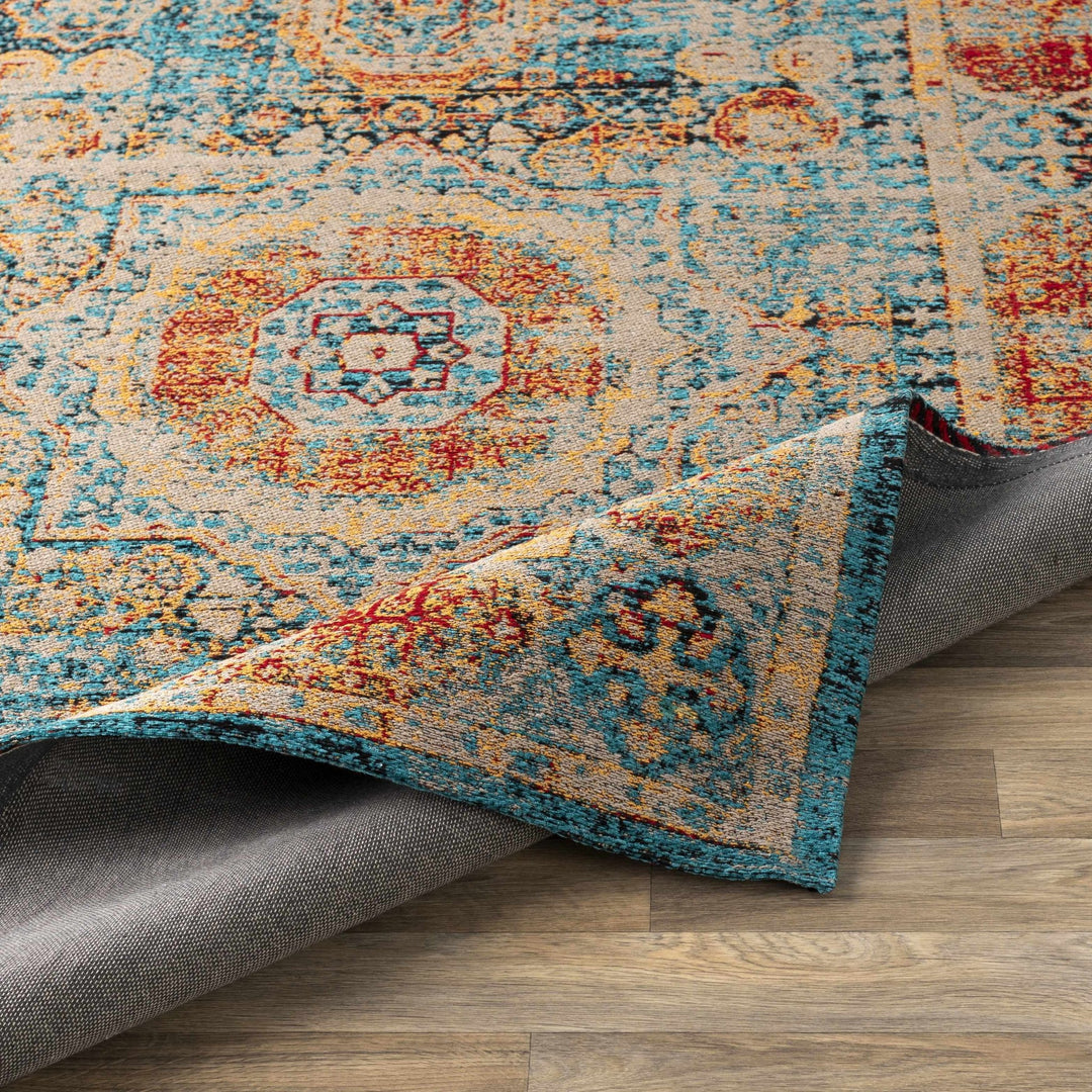 Wrangell Traditional Style Blue & Red Hand Woven Cotton Rug - The Rug Decor