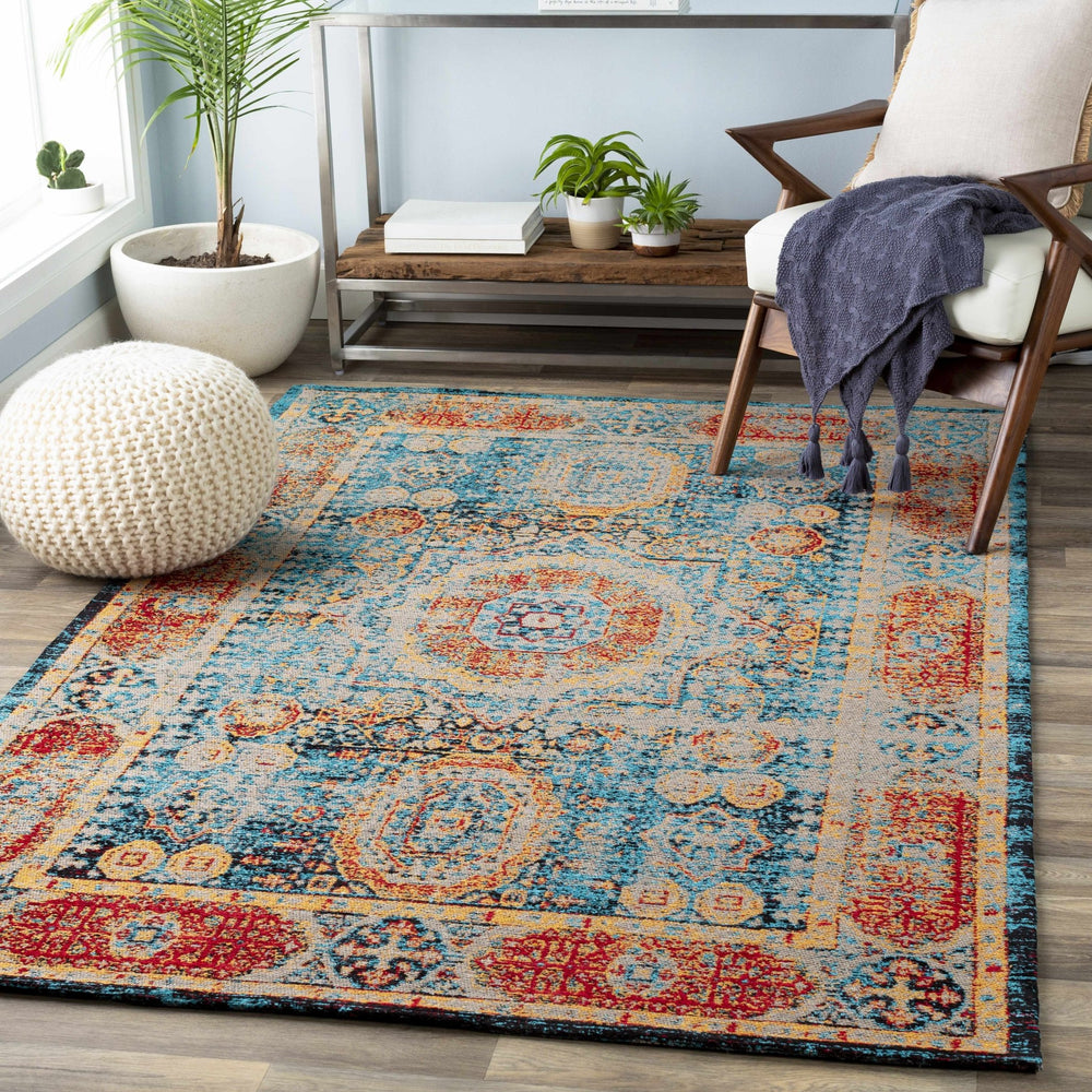 Wrangell Traditional Style Blue & Red Hand Woven Cotton Rug - The Rug Decor