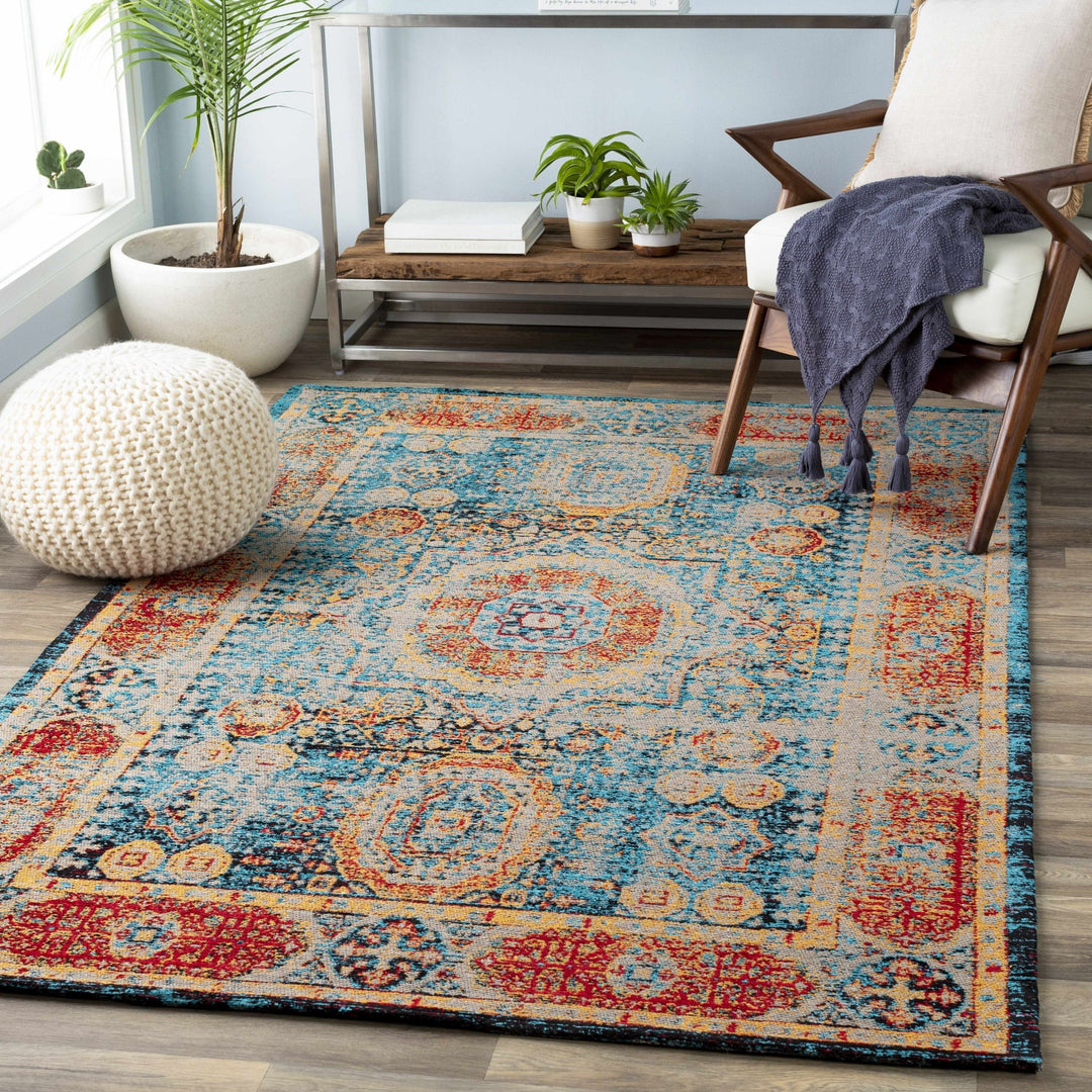 Wrangell Traditional Style Blue & Red Hand Woven Cotton Rug - The Rug Decor