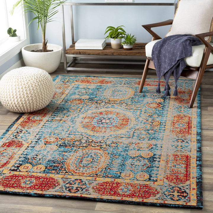 Wrangell Traditional Style Blue & Red Hand Woven Cotton Rug - The Rug Decor