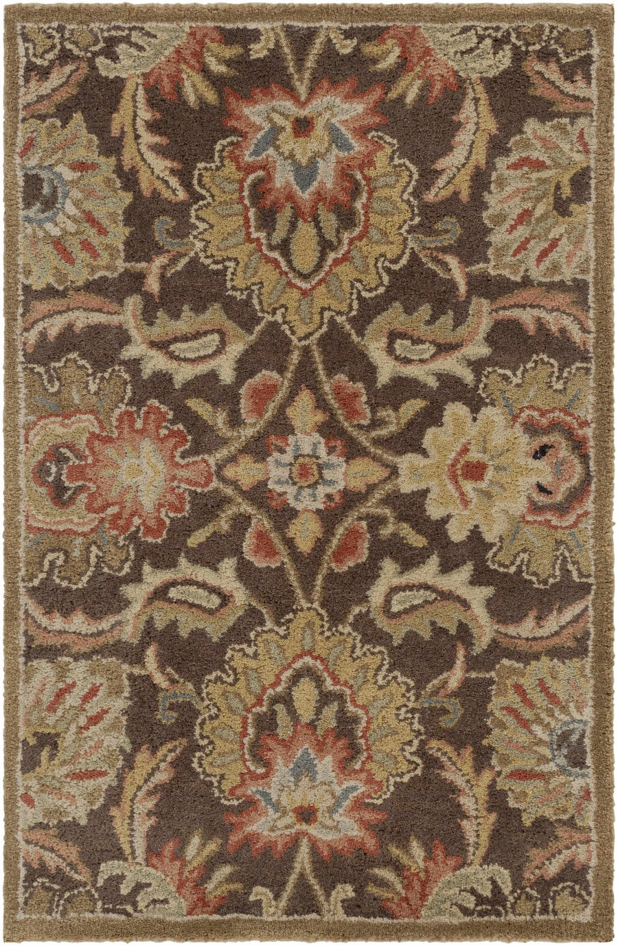 Wrens Traditional Floral Design Hand Tufted Brown Wool Rug - The Rug Decor