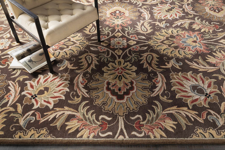 Wrens Traditional Floral Design Hand Tufted Brown Wool Rug - The Rug Decor