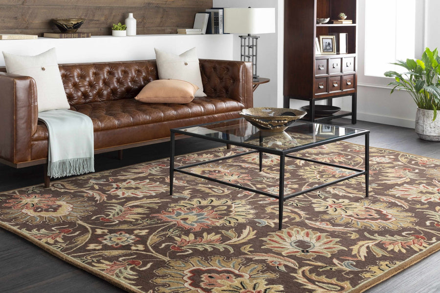 Wrens Traditional Floral Design Hand Tufted Brown Wool Rug - The Rug Decor