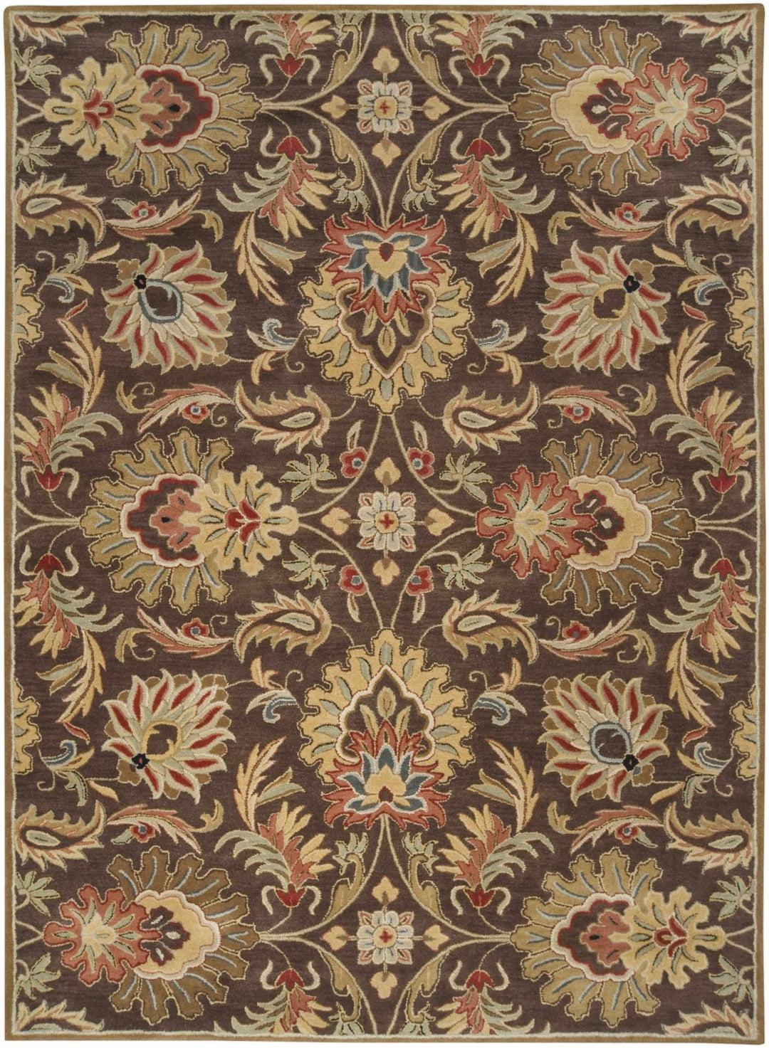 Wrens Traditional Floral Design Hand Tufted Brown Wool Rug - The Rug Decor
