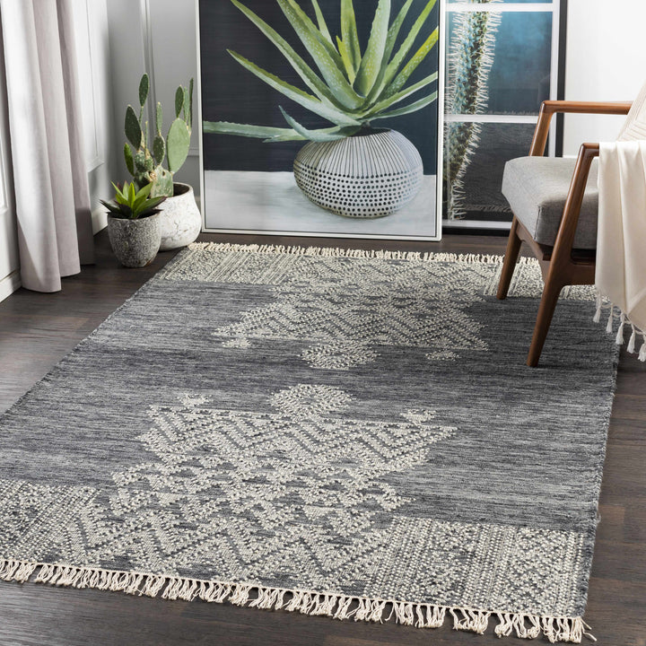Warrawee Modern Style Charcoal And Ivory Hand Woven Area Rug