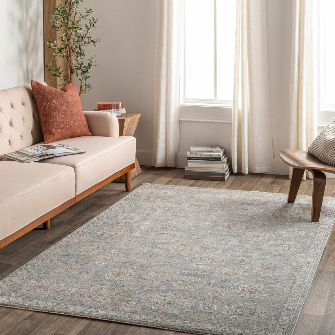 Wurtulla Gray And Beige Traditional Floral Design Rug - The Rug Decor