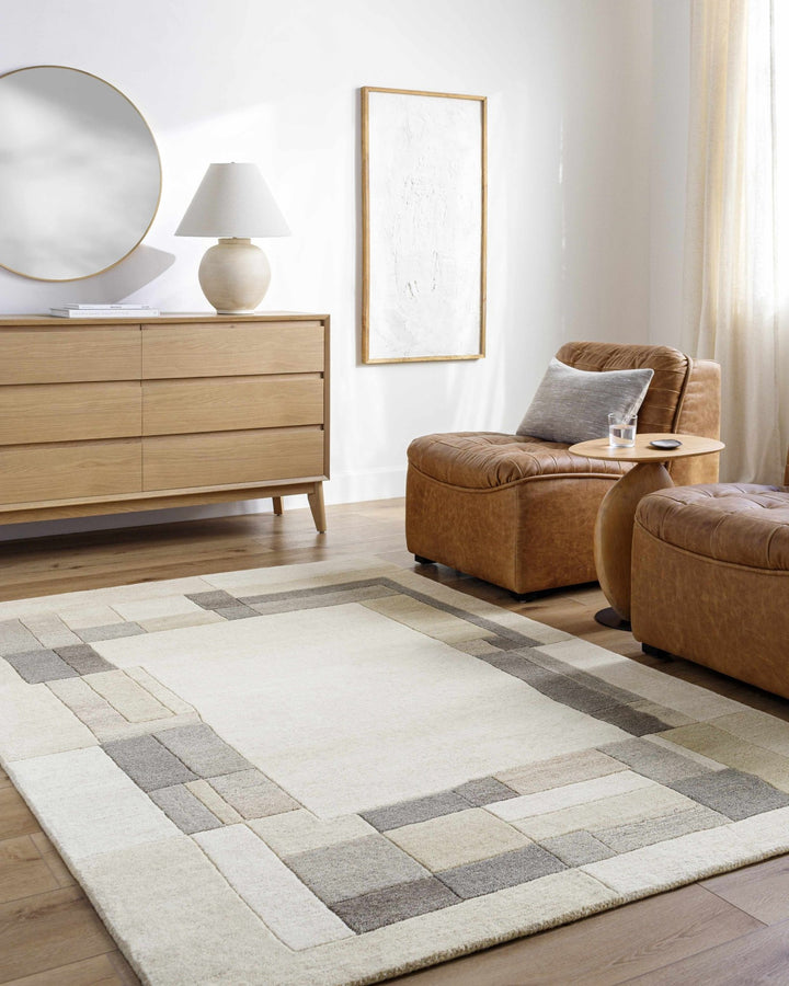 Xylo Contemporary Geometric Design Ivory And Gray Hand Tufted Wool Area Rug - The Rug Decor