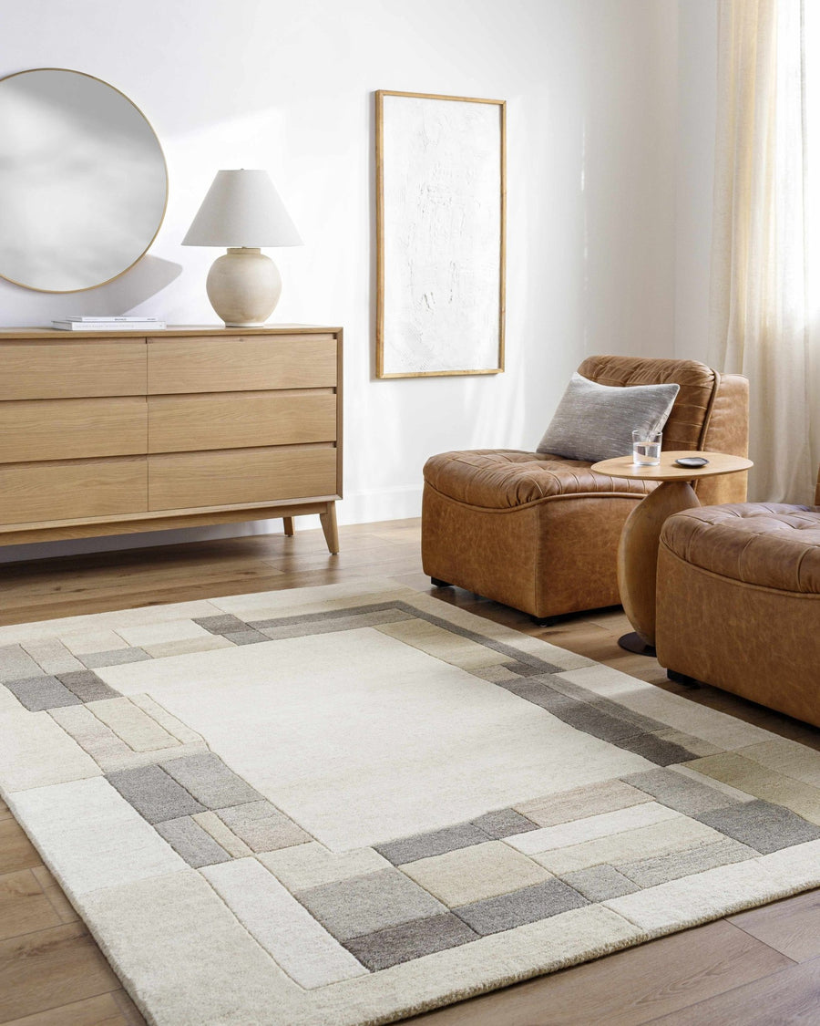 Xylo Contemporary Geometric Design Ivory And Gray Hand Tufted Wool Area Rug - The Rug Decor