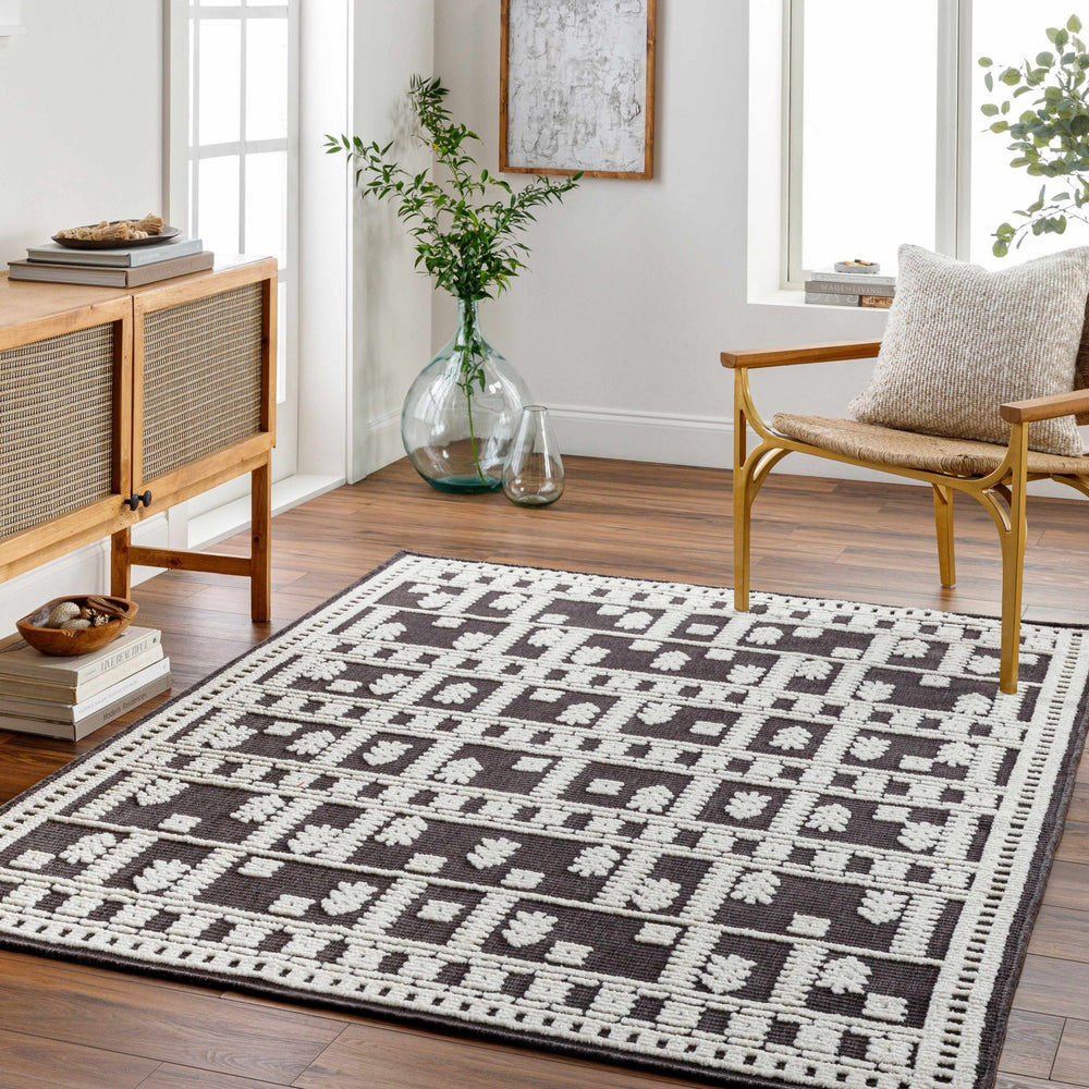 Yama Modern Tribal Design Charcoal And Ivory Washable Rug - The Rug Decor