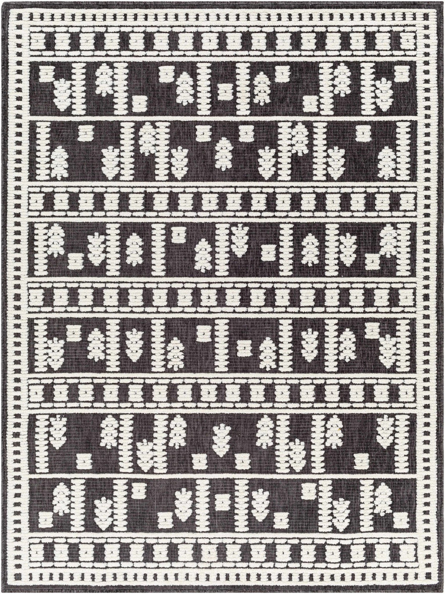 Yama Modern Tribal Design Charcoal And Ivory Washable Rug - The Rug Decor