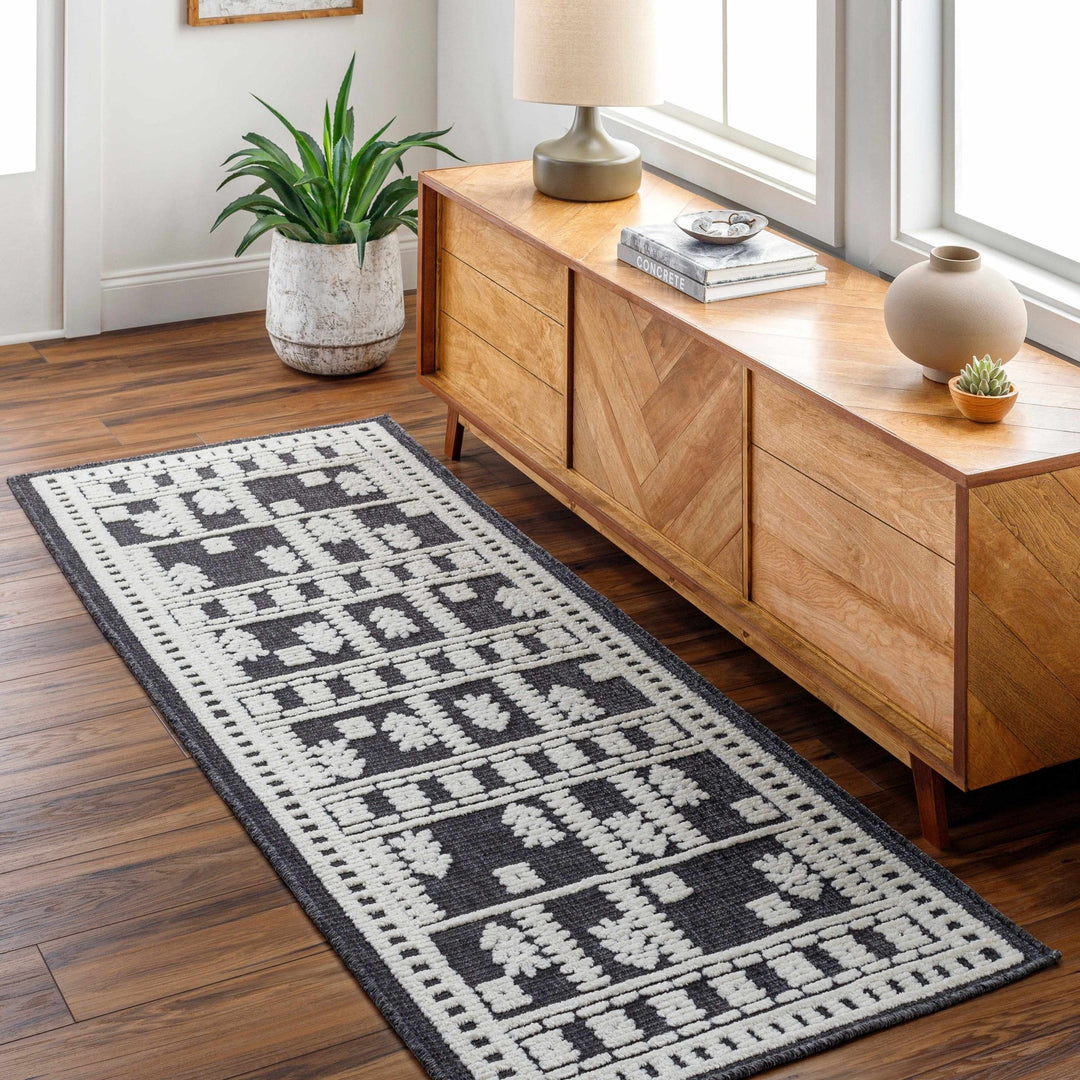 Yama Modern Tribal Design Charcoal And Ivory Washable Rug - The Rug Decor