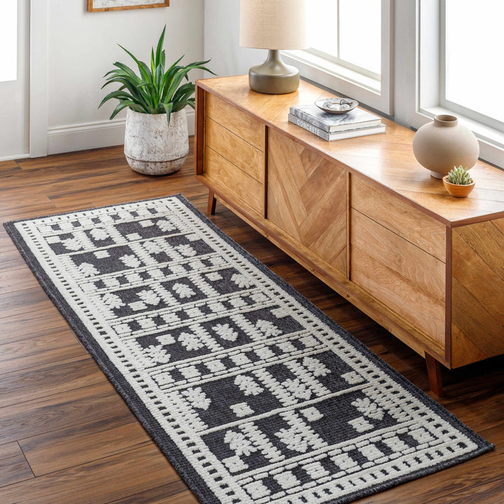 Yama Modern Tribal Design Charcoal And Ivory Washable Rug - The Rug Decor