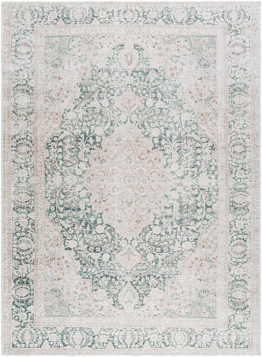 Yanis Traditional Style Green And Brown Washable Rug - The Rug Decor