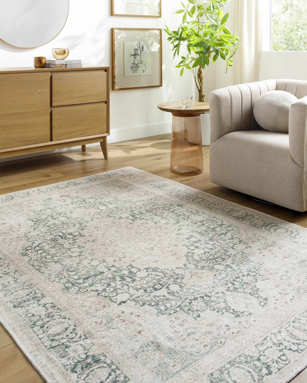Yanis Traditional Style Green And Brown Washable Rug - The Rug Decor