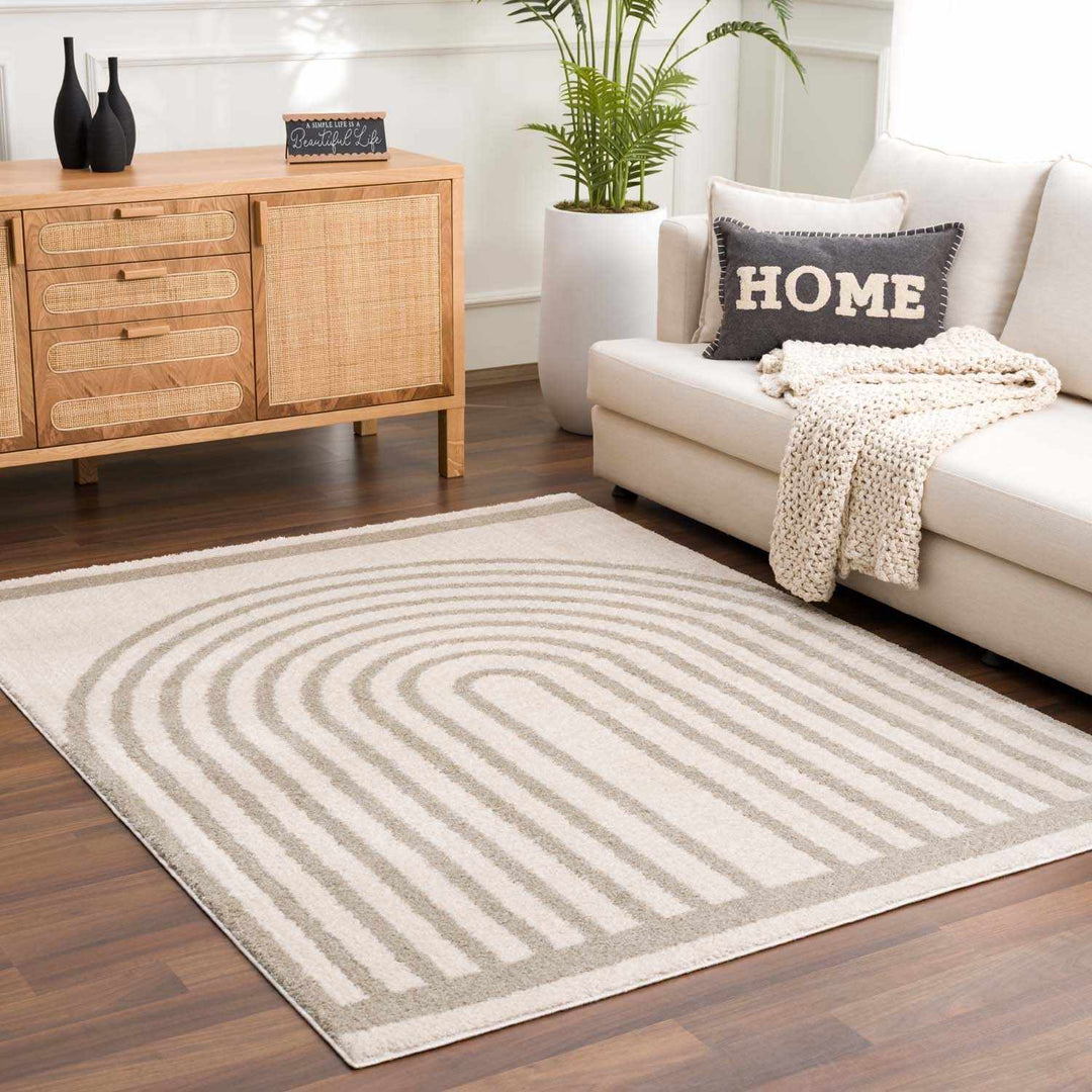 Yasuo Modern Geometrical Beige And Gray Washable Area Rug - The Rug Decor