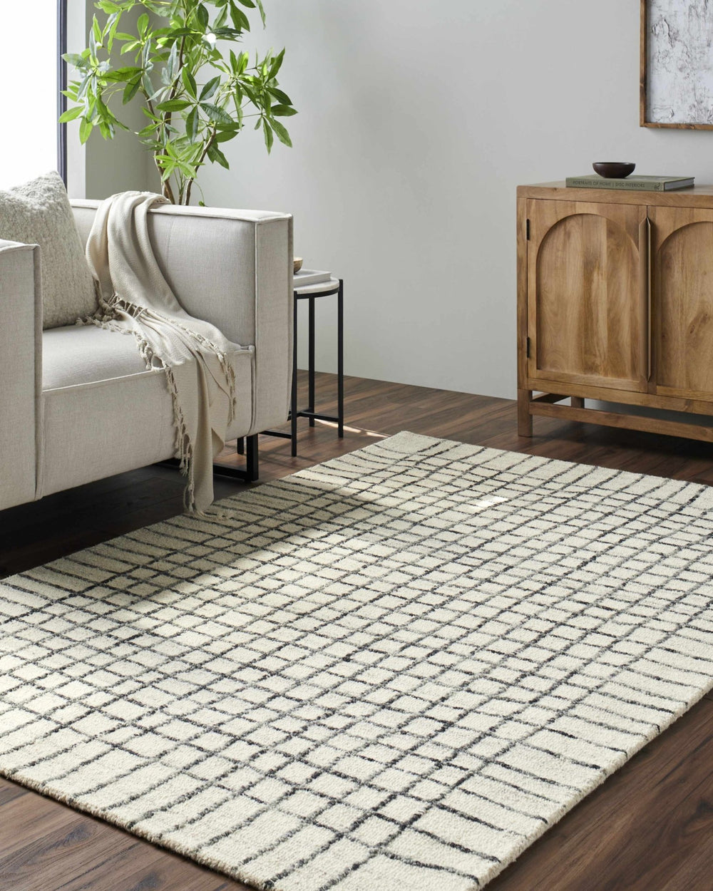 Yates Contemporary Geometrical Ivory Hand Tufted Wool Area Rug - The Rug Decor