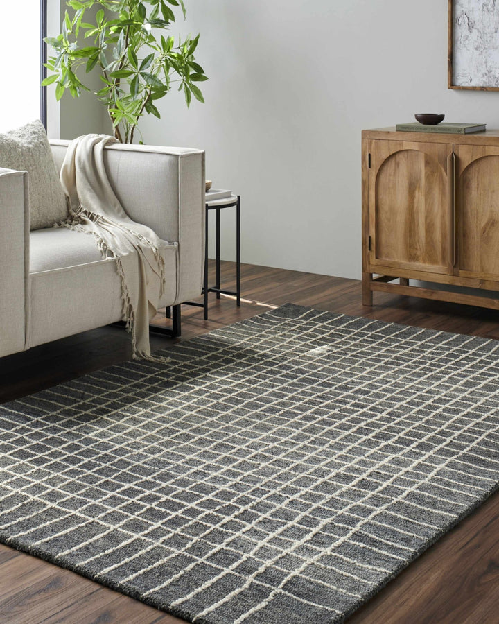 Yates Modern Checkered Pattern Charcoal Hand Tufted Wool Area Rug - The Rug Decor