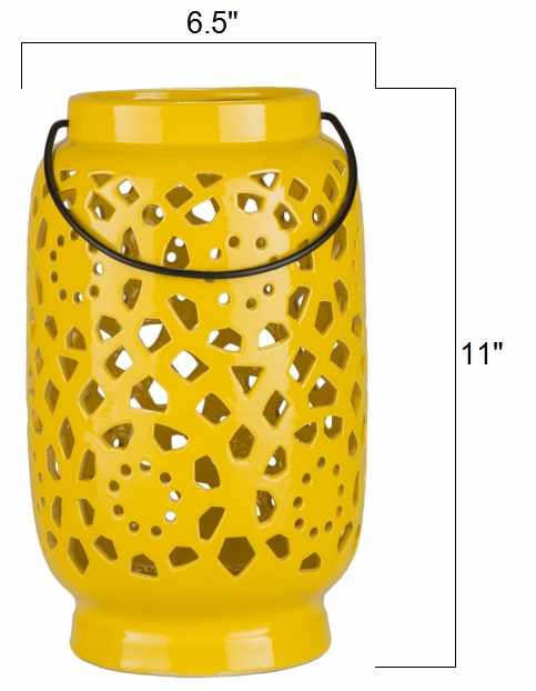 Yellow cylindrical Outdoor safe Ceramic Lantern, Perfect for home decor - The Rug Decor