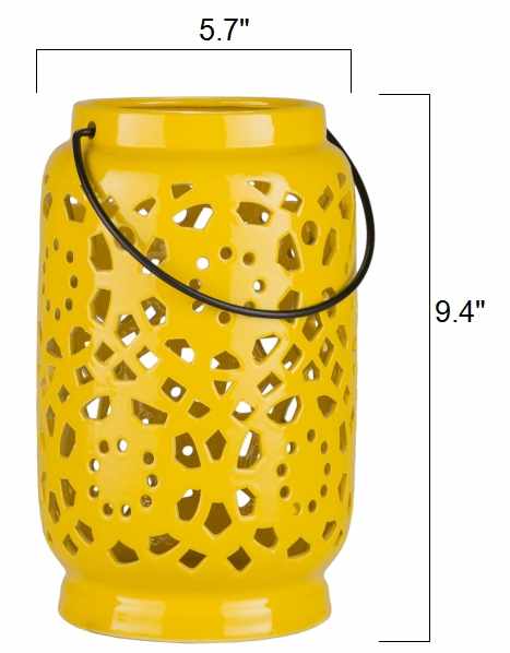 Yellow cylindrical Outdoor safe Ceramic Lantern, Perfect for home decor - The Rug Decor