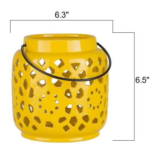Yellow cylindrical Outdoor safe Ceramic Lantern, Perfect for home decor - The Rug Decor