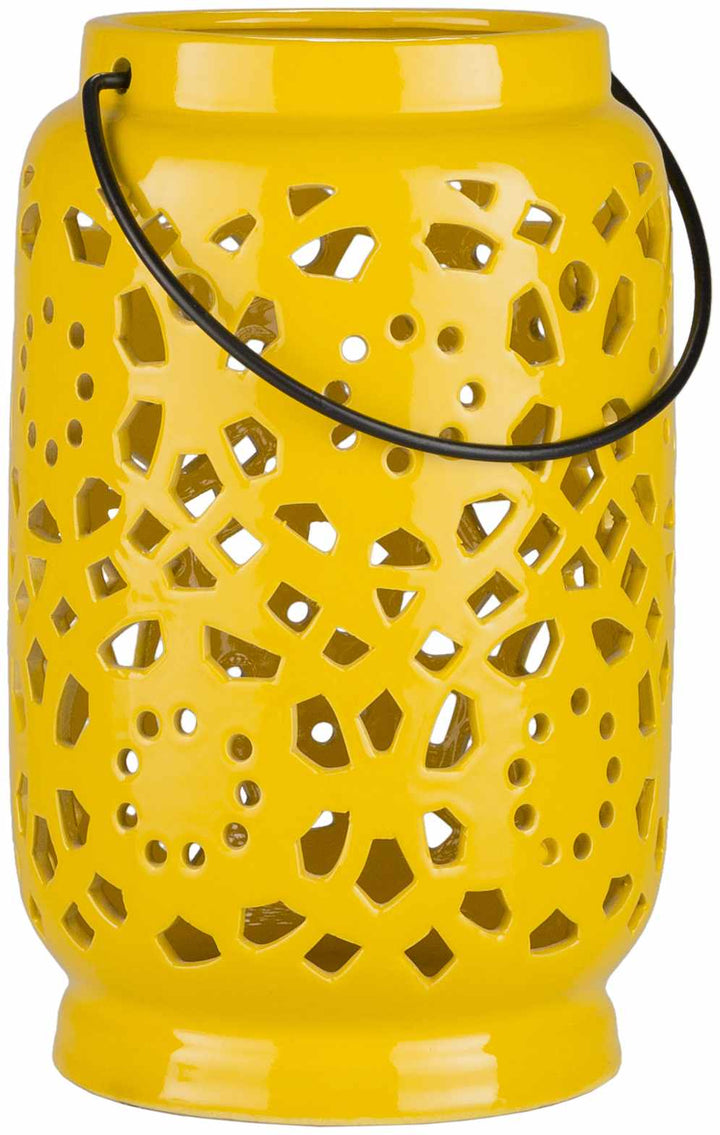 Yellow cylindrical Outdoor safe Ceramic Lantern, Perfect for home decor - The Rug Decor