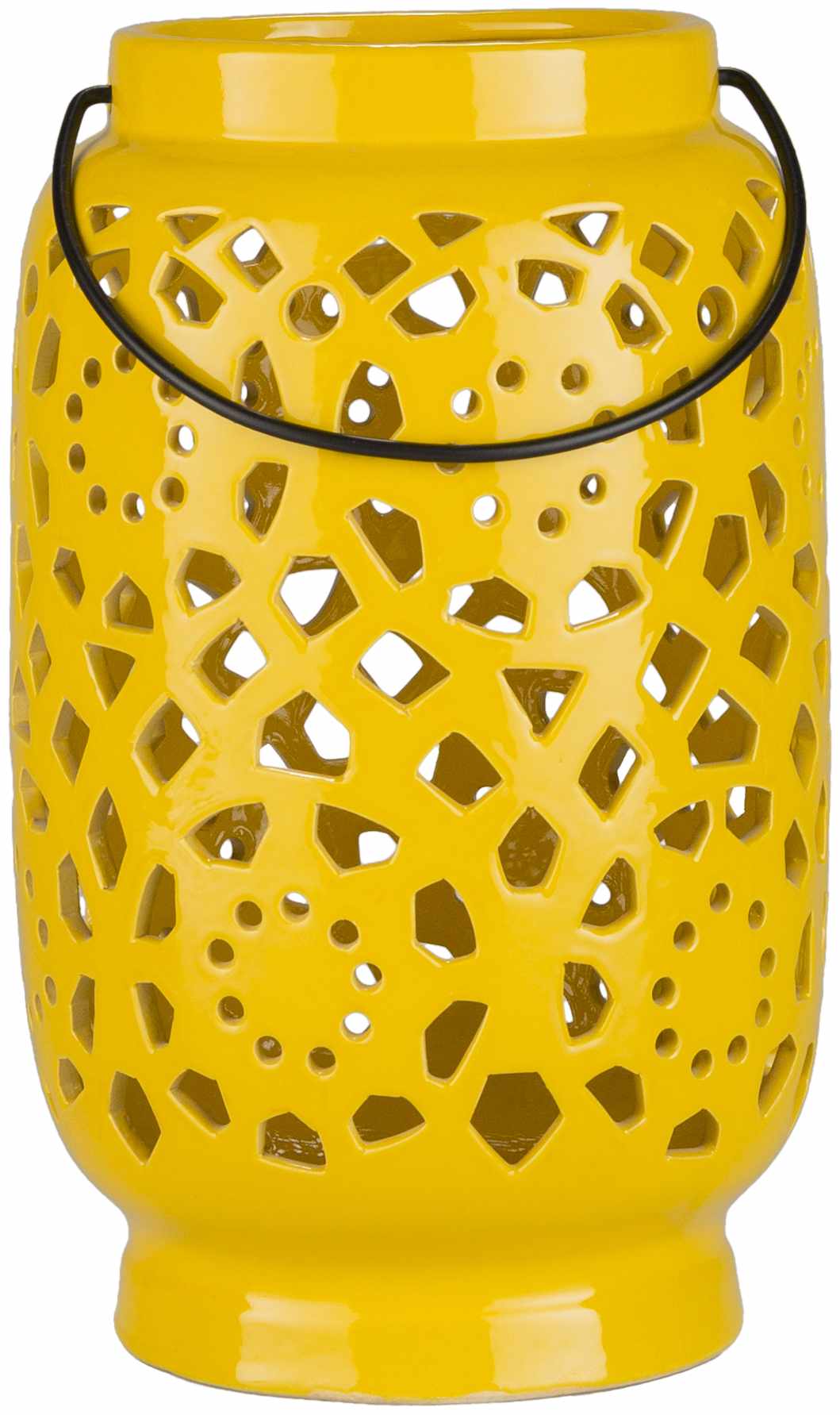 Yellow cylindrical Outdoor safe Ceramic Lantern, Perfect for home decor - The Rug Decor