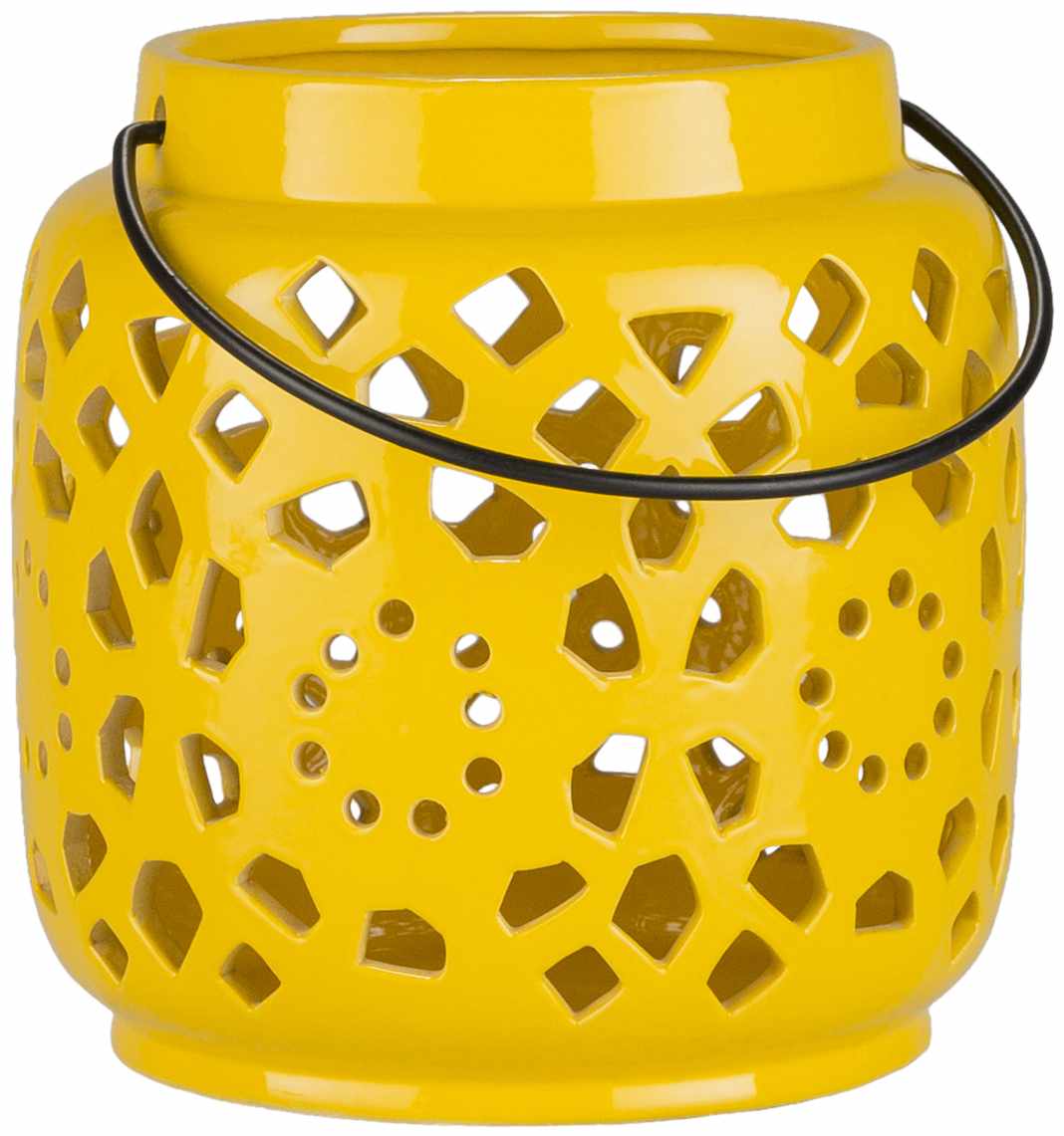 Yellow cylindrical Outdoor safe Ceramic Lantern, Perfect for home decor - The Rug Decor