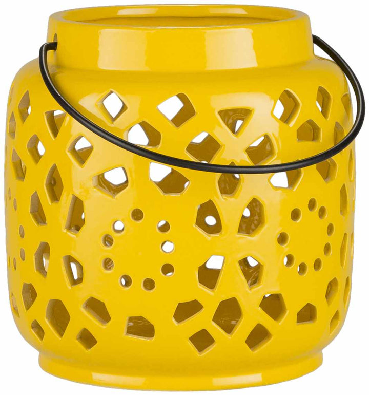 Yellow cylindrical Outdoor safe Ceramic Lantern, Perfect for home decor - The Rug Decor