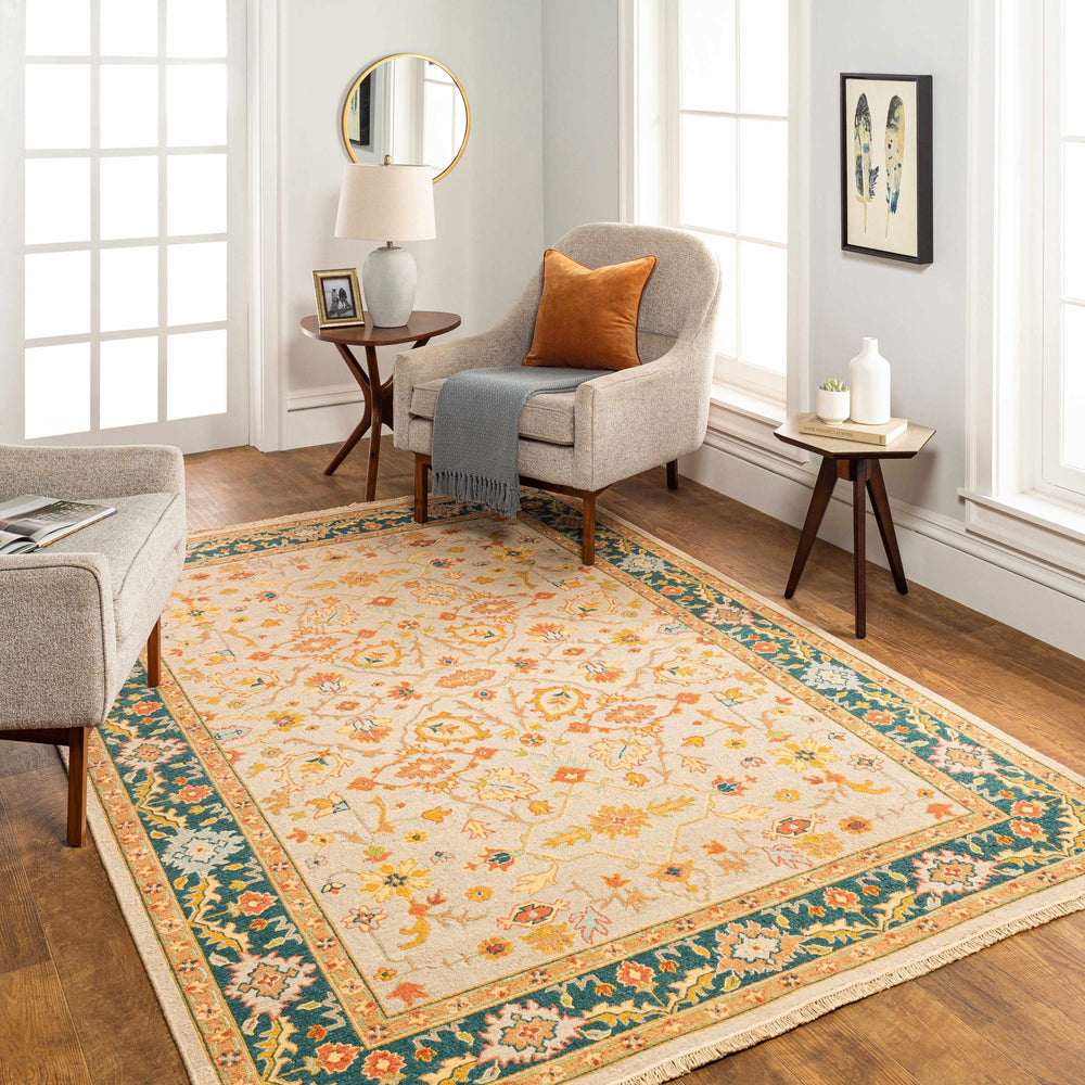 Yenimahalle Traditional Beige And Teal Premium Rug - The Rug Decor