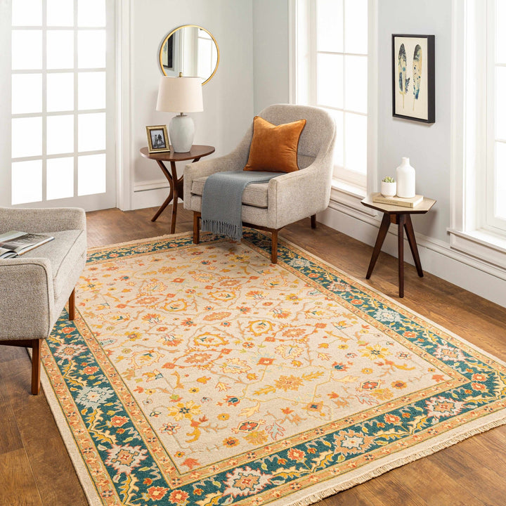 Yenimahalle Traditional Beige And Teal Premium Rug - The Rug Decor