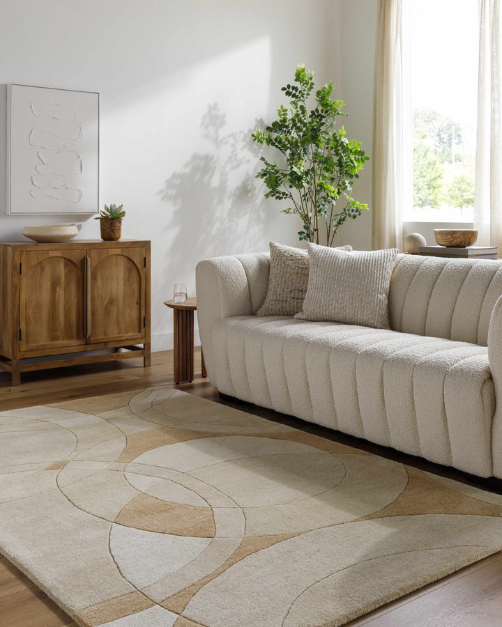 Yaxha Contemporary Style Beige And Camel Hand Tufted Wool Rug