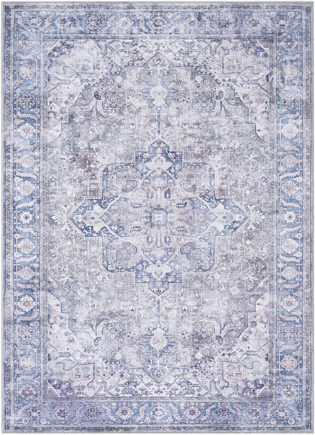 Yoshi Traditional Style Blue And Gray Washable Area Rug - The Rug Decor