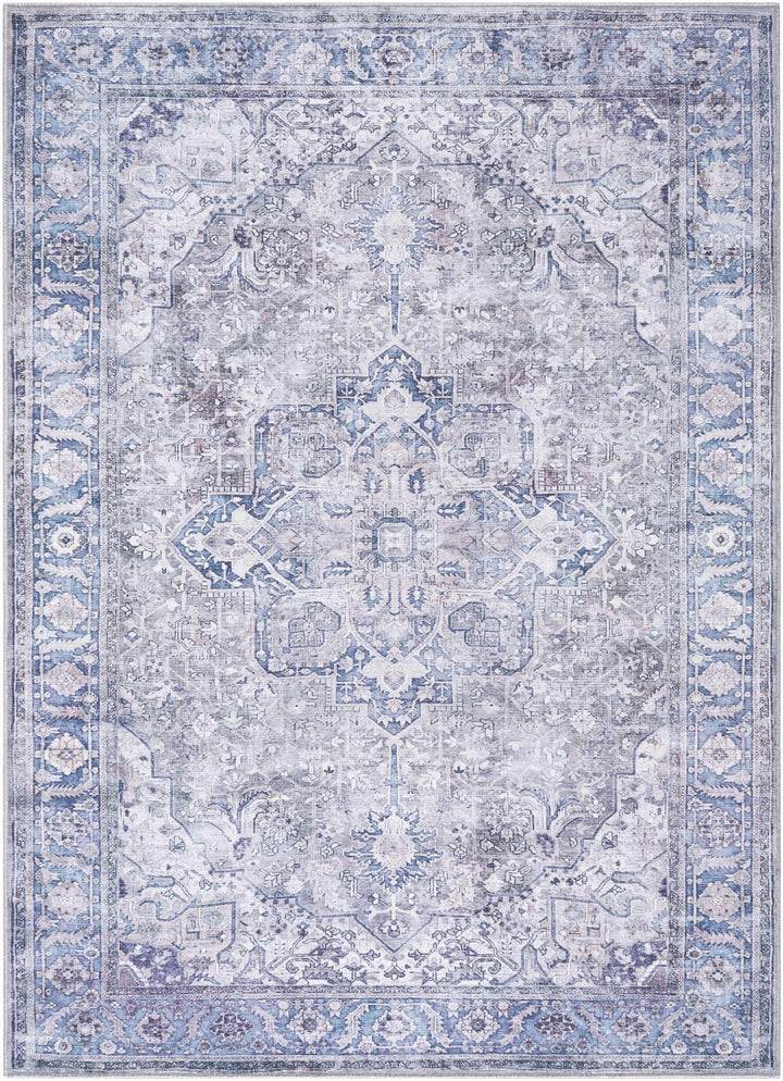 Yoshi Traditional Style Blue And Gray Washable Area Rug - The Rug Decor