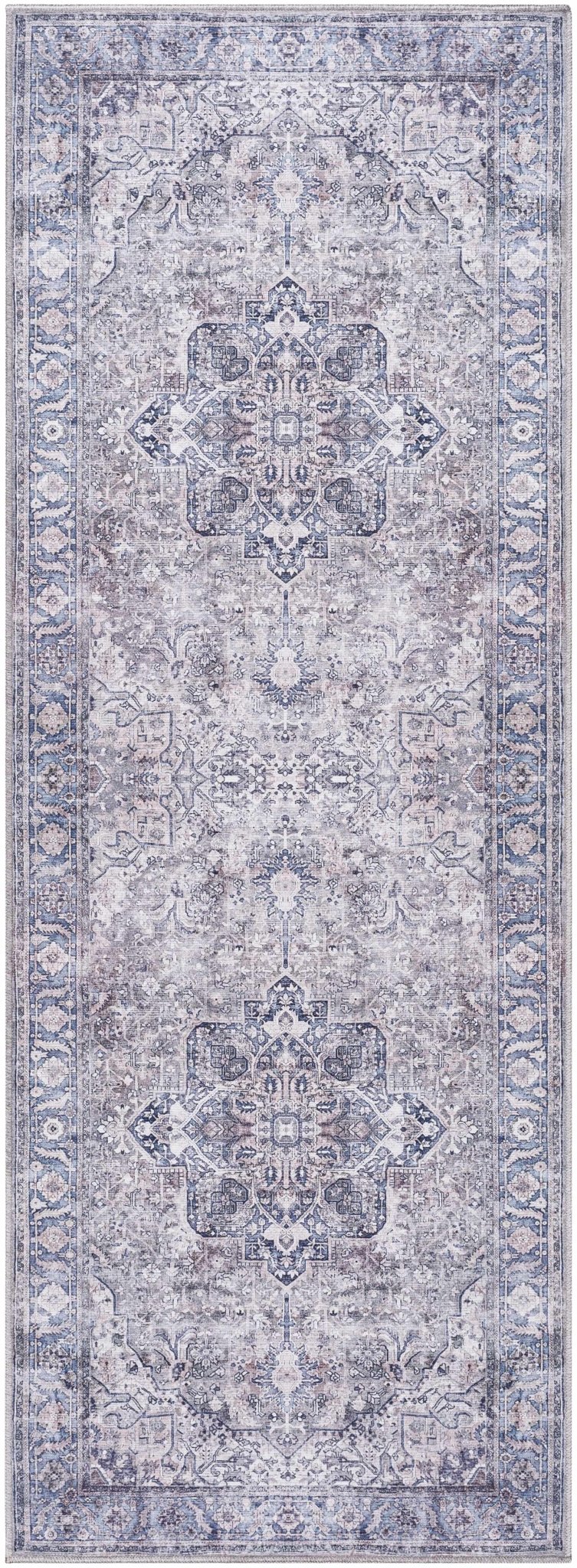 Yoshi Traditional Style Blue And Gray Washable Area Rug - The Rug Decor