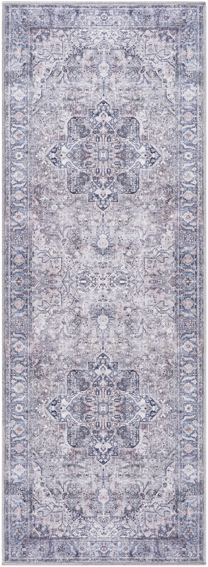 Yoshi Traditional Style Blue And Gray Washable Area Rug - The Rug Decor