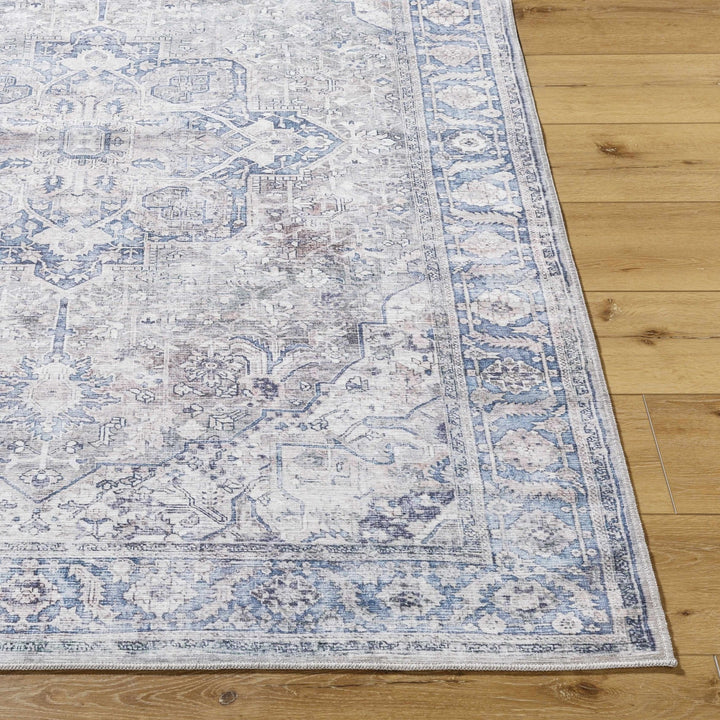 Yoshi Traditional Style Blue And Gray Washable Area Rug - The Rug Decor