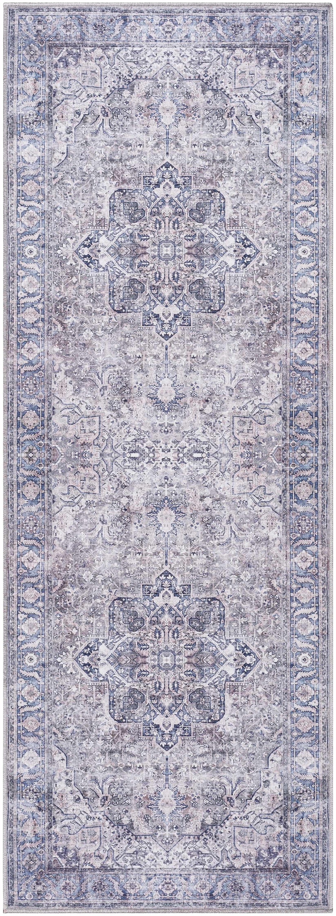 Yoshi Traditional Style Blue And Gray Washable Area Rug