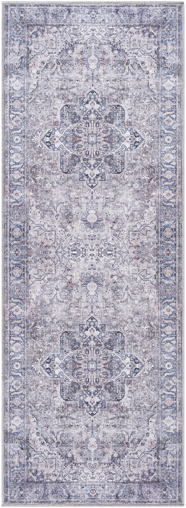 Yoshi Traditional Style Blue And Gray Washable Area Rug