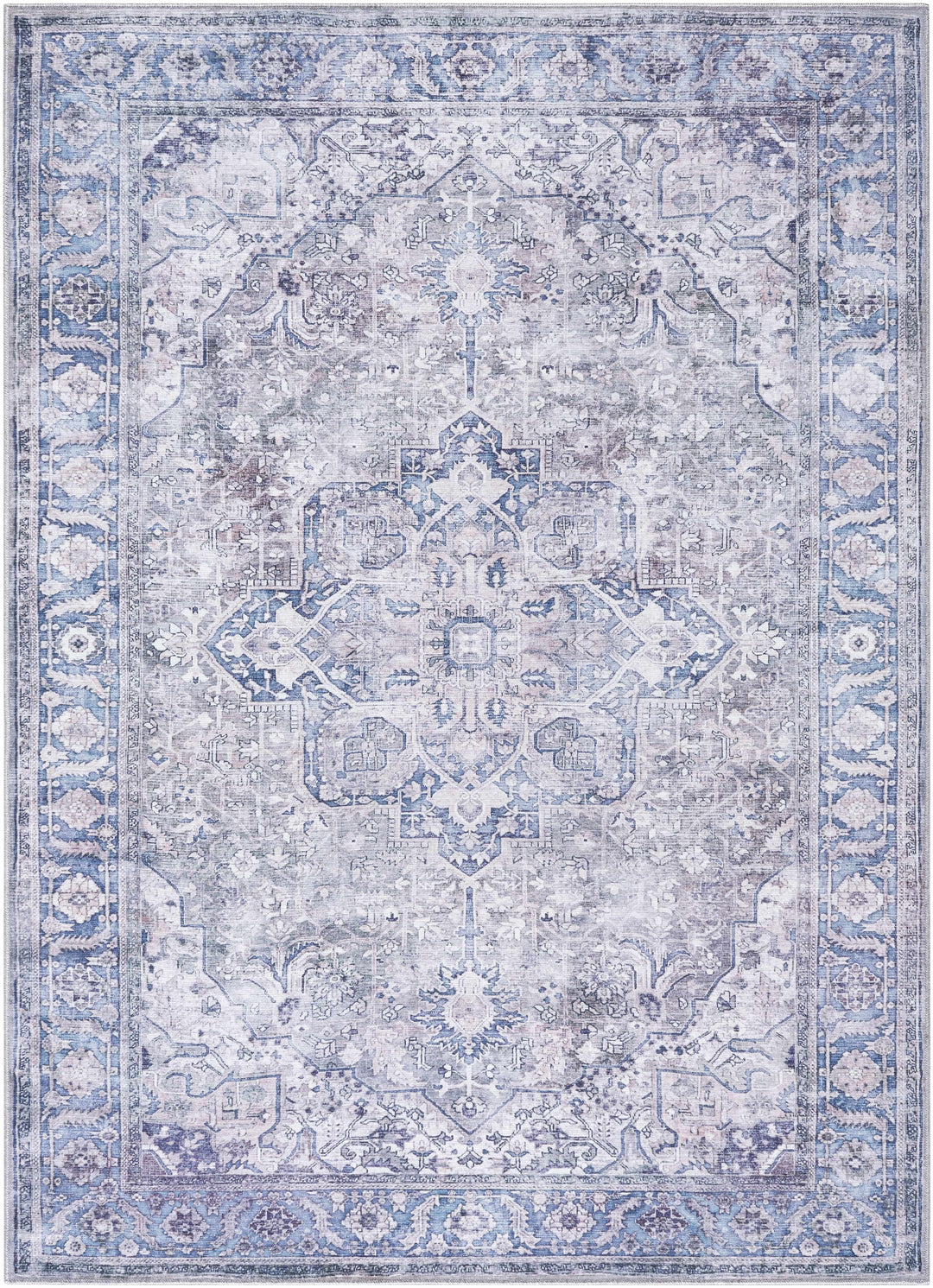 Yoshi Traditional Style Blue And Gray Washable Area Rug