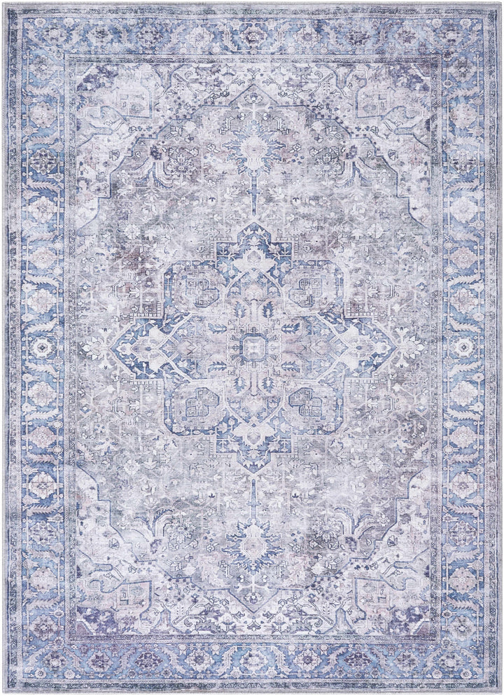 Yoshi Traditional Style Blue And Gray Washable Area Rug
