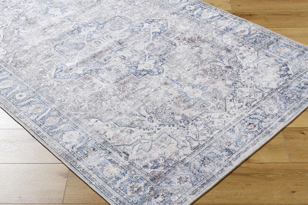Yoshi Traditional Style Blue And Gray Washable Area Rug