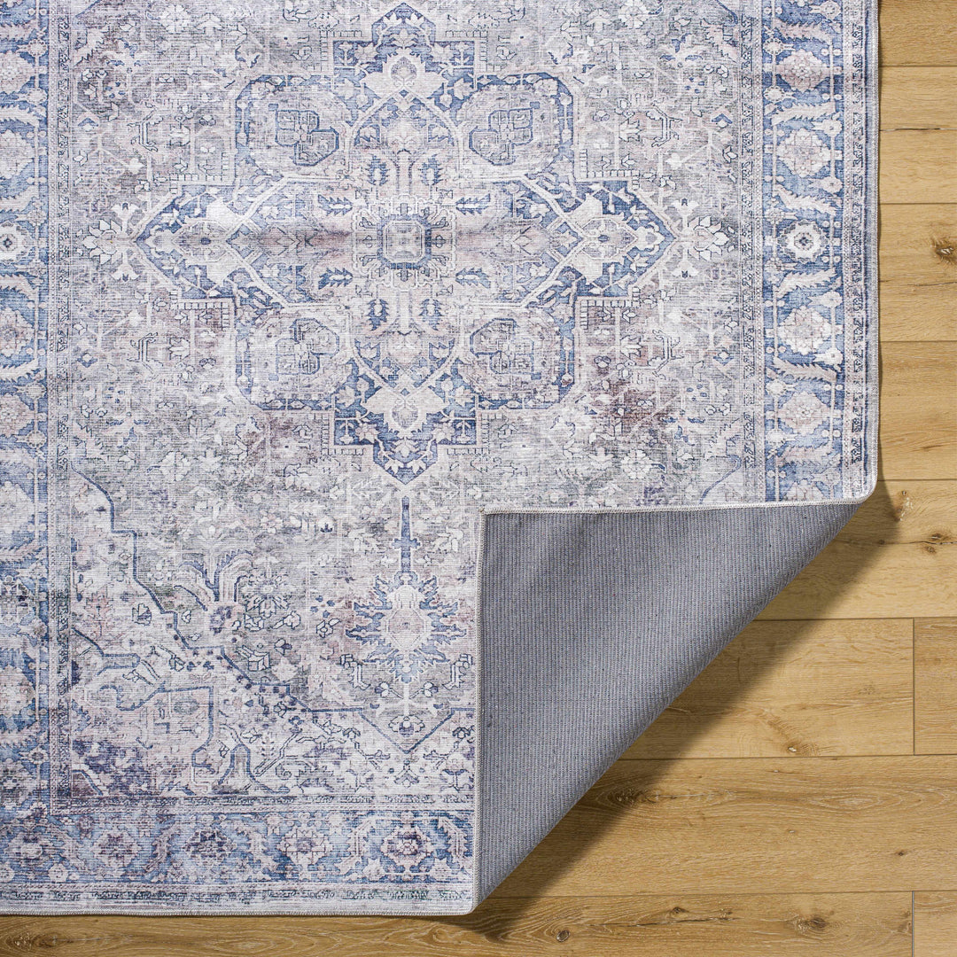 Yoshi Traditional Style Blue And Gray Washable Area Rug