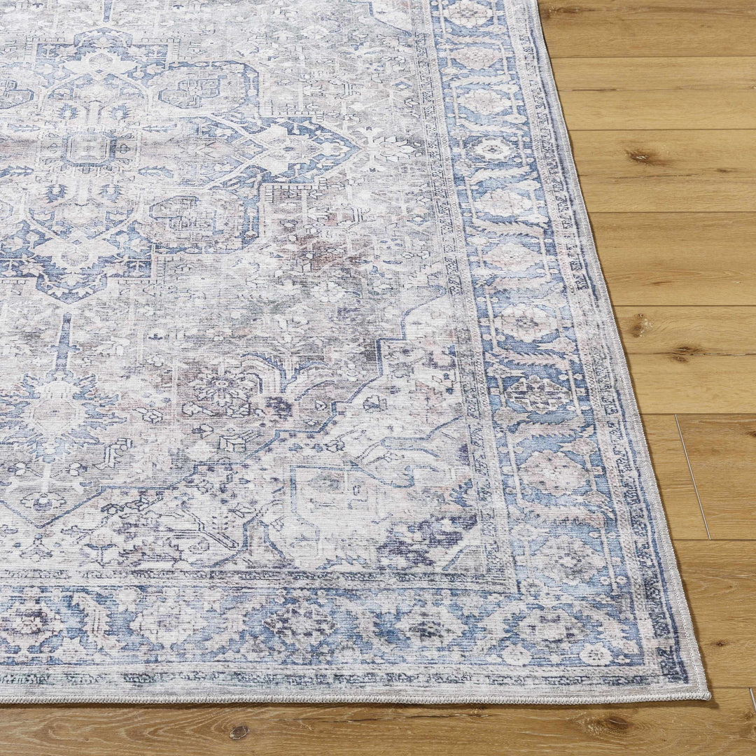 Yoshi Traditional Style Blue And Gray Washable Area Rug