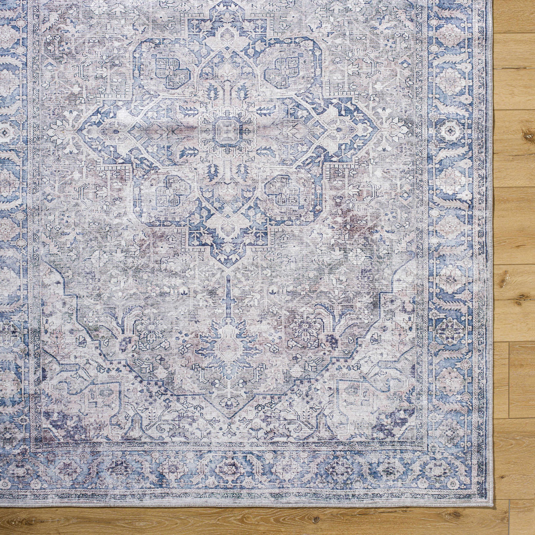 Yoshi Traditional Style Blue And Gray Washable Area Rug