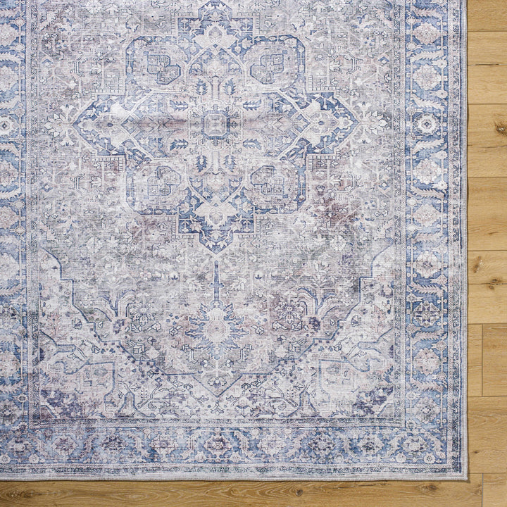 Yoshi Traditional Style Blue And Gray Washable Area Rug