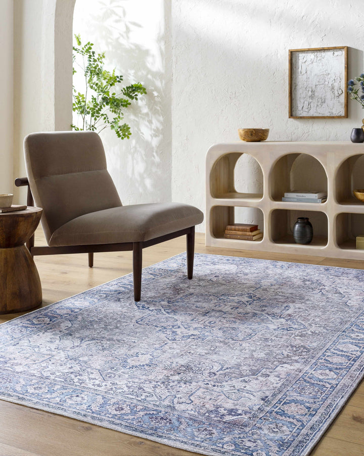 Yoshi Traditional Style Blue And Gray Washable Area Rug